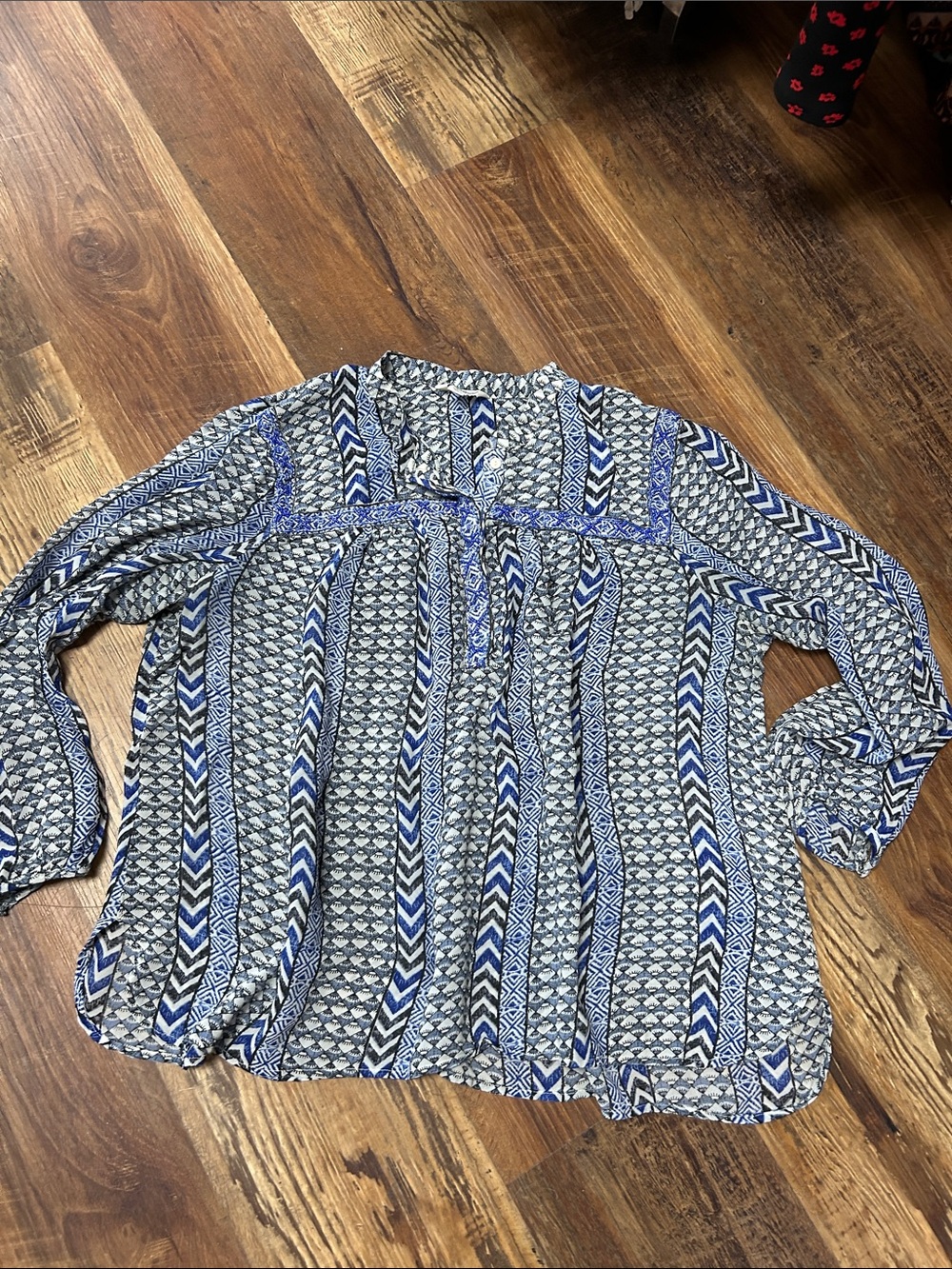 Lucky Brand Blue and White Patterned Long-Sleeve Tunic
